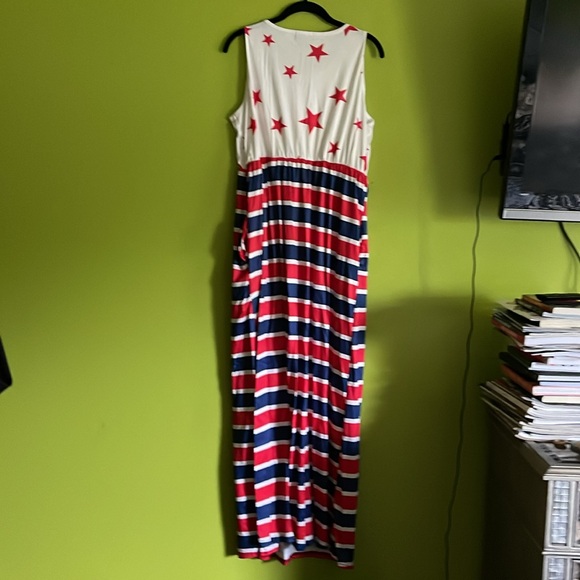 NWOT For G And PL Red White & Blue Stars & Stripes Patriotic Maxi Dress Size L - Picture 4 of 5